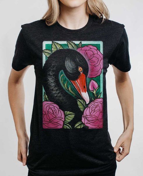 Black Swan - Multicolor on Heather Black Triblend Womens Unisex T Shirt