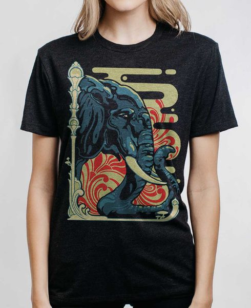 Elefante - Multicolor on Heather Black Triblend Womens Unisex T Shirt