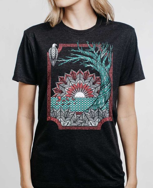 Octo & Eagle - Multicolor on Heather Black Triblend Womens Unisex T Shirt