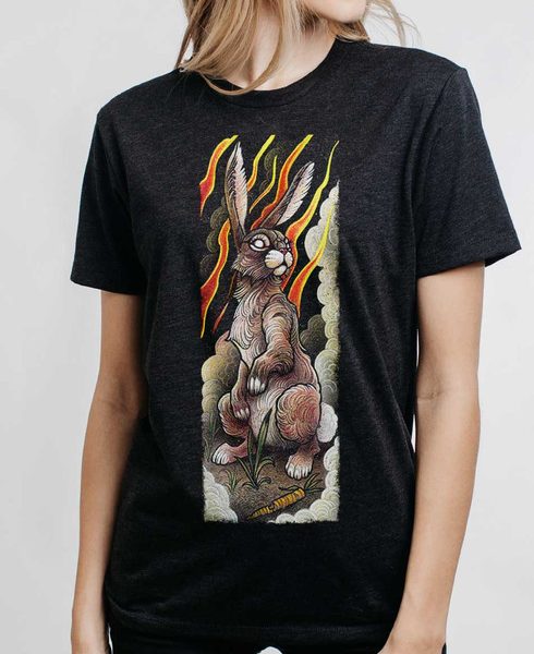 Rabbit - Multicolor on Heather Black Triblend Womens Unisex T Shirt